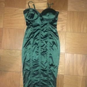 Hunter Green Bustier Bodycon Satin dress